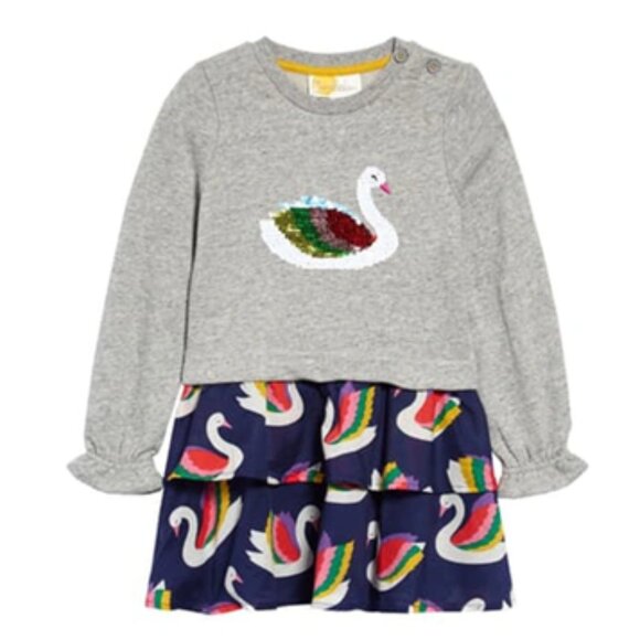 NEW Mini Boden Long Sleeve Flip Sequin Color Change Swan Starboard Rainbow Dress - Picture 1 of 1
